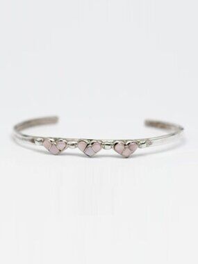 RARE! Navajo Pink Mussel Shell Heart Babies Bracelet Fits Small Adult Wrist‎